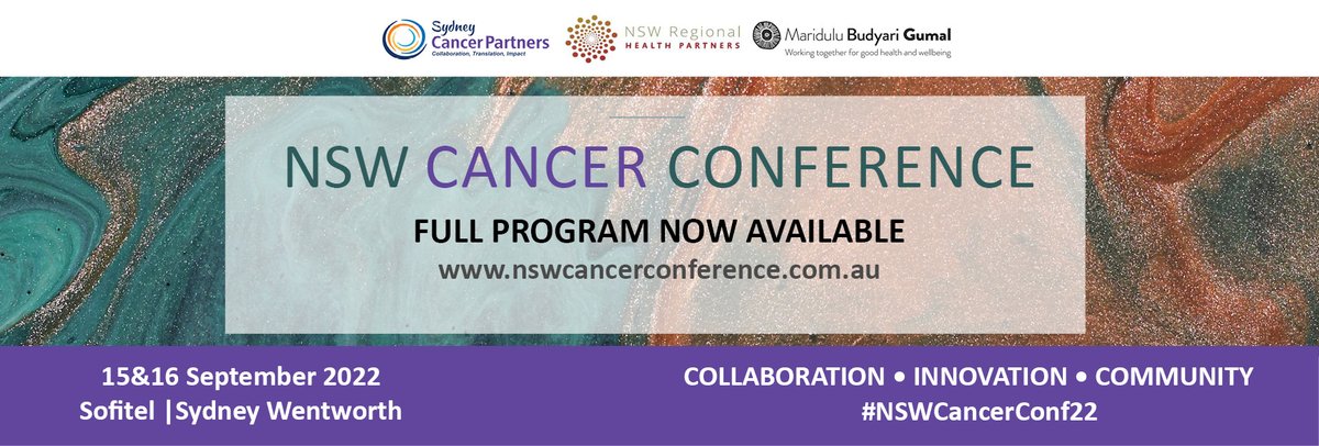 The full program is now available for the NSW Cancer Conference. Get in quick, there are limited tickets left. 
nswcancerconference.com.au 
#NSWCancerConf22 #workingtogether #cancerresearch