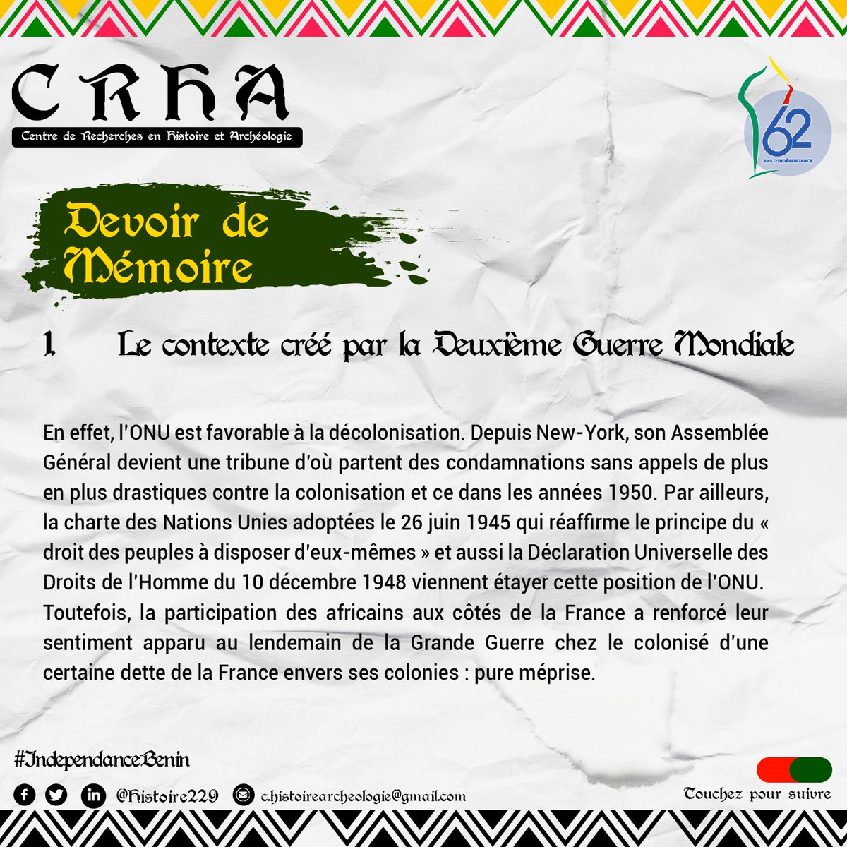 HistoireBj's tweet photo. Parmi ces facteurs se trouvent le contexte créés par la guerre elle-même, le contexte créé par la guerre d’#Indochine et l’#indépendance du #Ghana.

#CRHA229 #Histoire229 #wasexo #IndependanceBenin #IndependanceBJ https://t.co/NjVfQxwW2c