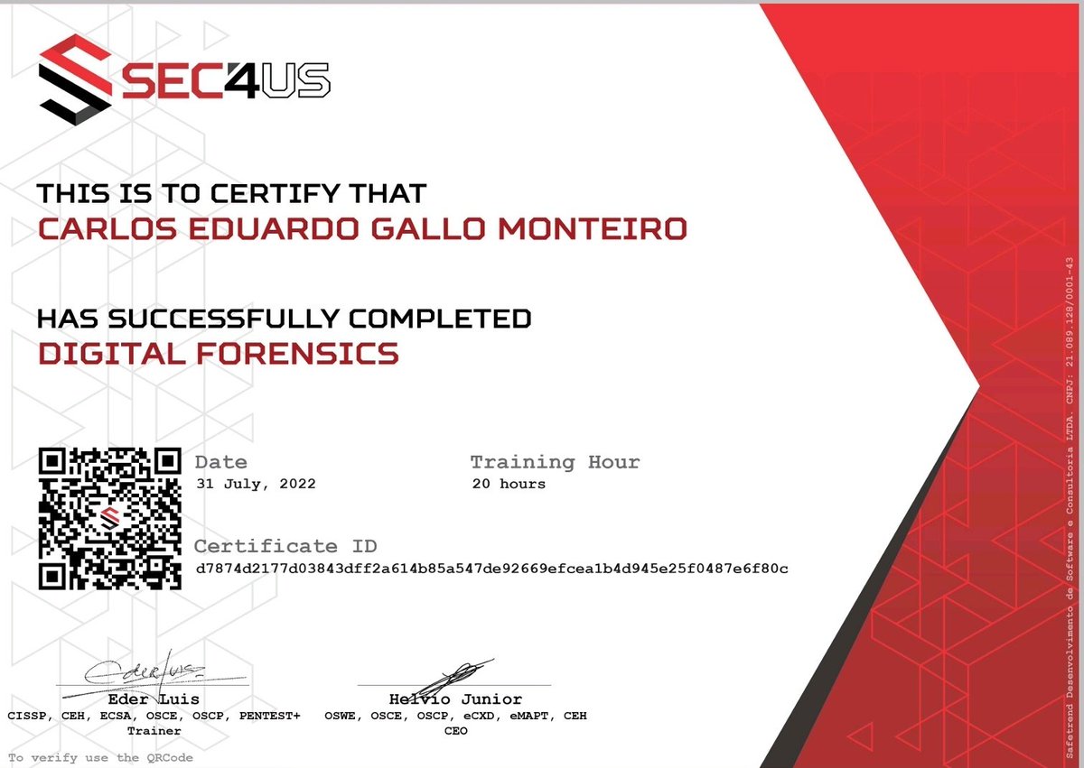 GalloDu's tweet photo. Wanna say a big thanks to .@helvioju (a #DFIR exponent in Brazil) and #Sec4US (.@sec3844) for this amazing Digital Forensic training this weekend. 👊 Learned a lot of Linux #Kali techniques (thanks Joshua's YT channel as well (.@DFIRScience) + https://t.co/OxEgDRb7UX