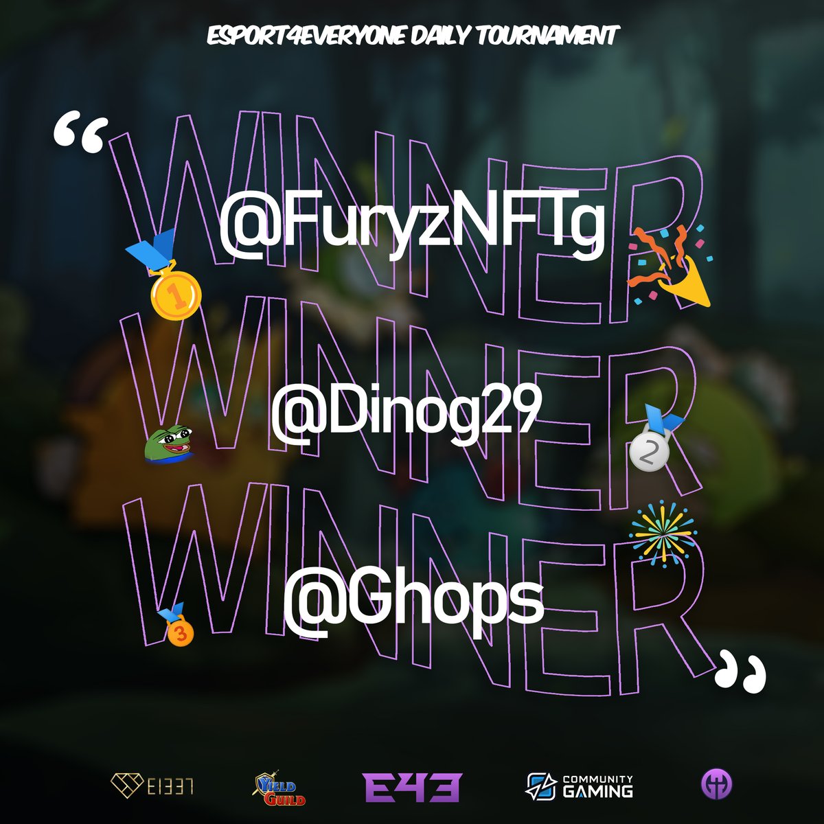 e4e_gg's tweet photo. Give it up for today’s #AxiesOrigin Winners :
🥇@FuryzNFTg - won 30.75 x $1337 token - 20 QP
🥈@Dinog29 - won 20.75 x $1337 token - 12 QP
🥉@Ghops - won 16.5 x $1337 token - 10 QP
#AxieInfinity #AxieOrigin #AxieV3 #GameFi
#eSports #NFTGame #NFTgaming #P2E https://t.co/PbmMdQaXAy