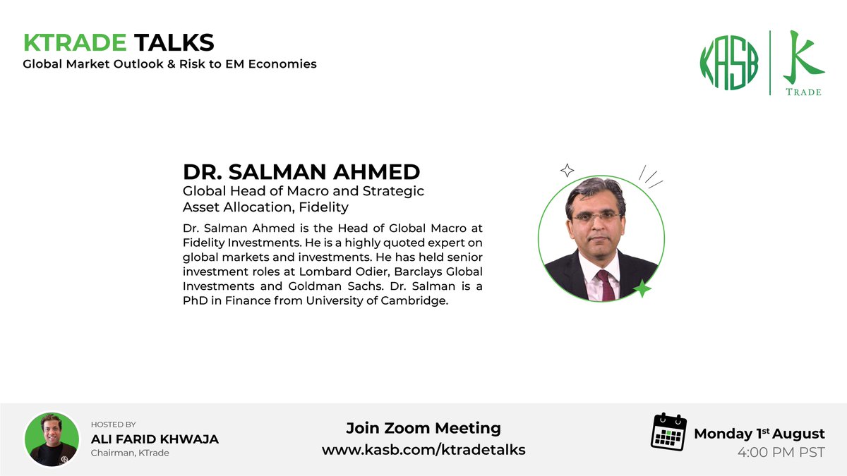 KASBSecurities's tweet photo. Dr. Salman Ahmed, Global Head of Macro and Strategic Asset Allocation will discuss Global Market Outlook &amp; Risk to EM Economies, hosted by Ali Farid Khwaja, CFA Chairman KTrade.

Join Zoom Meeting: https://t.co/MwYeqQaEy0

#psx #pmex #kasb #gold #oil #Dollar #invest #fintech https://t.co/CN3t4Racpt