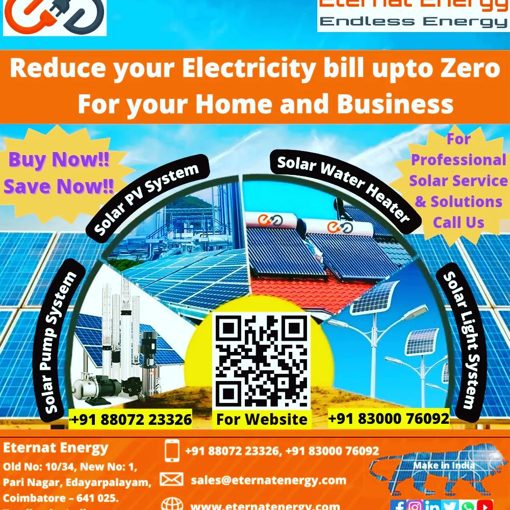 EnergyEternat's tweet photo. Want to reduce your High Electricity Bills upto Zero🤔⚡🔌!We know how!! Ask us now!
#EternatEnergy,#Eternatsolar,#Solaroffgridpvsystem,#solarongridpvsystem,#solarledstreetlightsystem,#solarwaterheatersystem,#Solarpumpsystem,#powerhomesolar,#solarpower,#Savings,#electricity,#Eb https://t.co/SRNOLANFQB