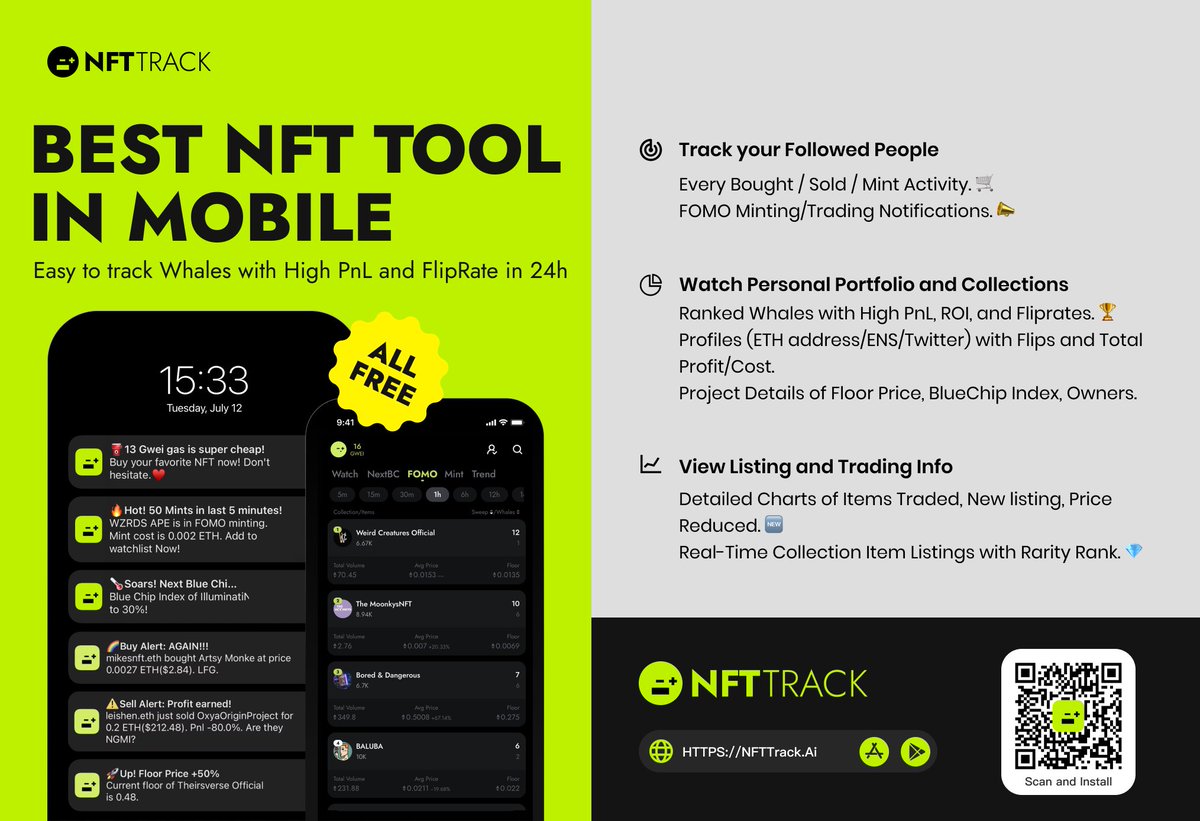 📱Best NFT Mobile APP📱
➡️Download 'NFTTrack' at IOS/Android Store
🔗nfttrack.ai
❤️Feel free to leave your feedback, wanted features, or any suggestions below❤️