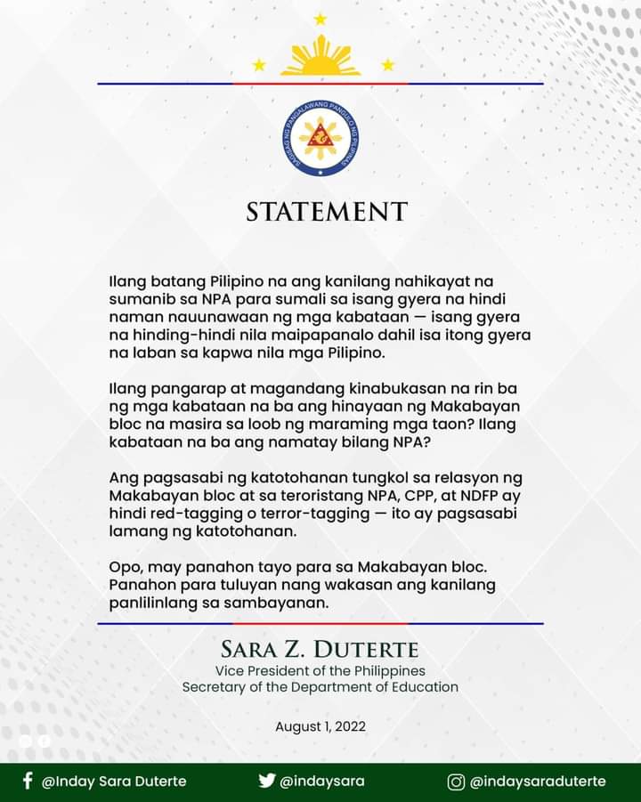 JKTV_PH's tweet photo. Read: OVP to Makabayan Bloc 

#Saraduterte #Saraall #Uniteam https://t.co/jLhFUW7iyo