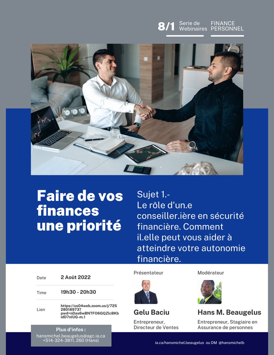 hansmichelb's tweet photo. Série Webinaires

Topic: Webinar 1- Le rôle d'un/e conseiller/ière en sécurité financière. Comment il/elle peut vous aider à atteindre votre autonomie financière.

Time: Aug 2, 2022 07:30 PM Pacific Time (US and Canada)

Join Teams Meeting
https://t.co/V1VRy4aSSn https://t.co/vW2xu5lHu5
