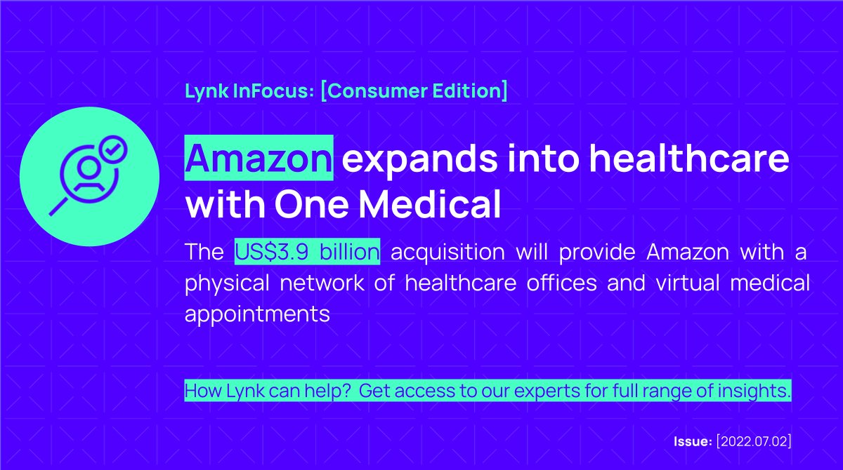 LynkAnswers's tweet image. The acquisition adds to the company’s existing #healthcare portfolio, which includes an online pharmacy and Amazon Care, a virtual and in-home urgent care service.
Sign up to receive our timely InFocus newsletters: bit.ly/3maZ24c 
#LynkAnswers #lynkcurated