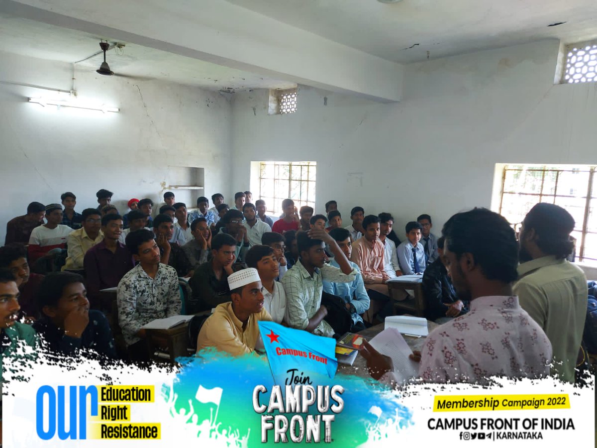 CampusFrontKar's tweet photo. On behalf of the National Membership Campaign - 2022, Campus Front Gulbarga District held Membership at National PU college and National School.
#JoinCampusFront #Gulbarga https://t.co/4tG9AAM5Yo