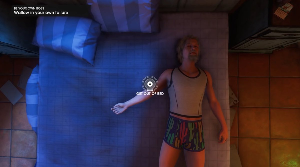 maniadrone's tweet photo. There's a mission in the new Saints Row where you have depression and struggle to do things around your house. https://t.co/bYayHgK0fz