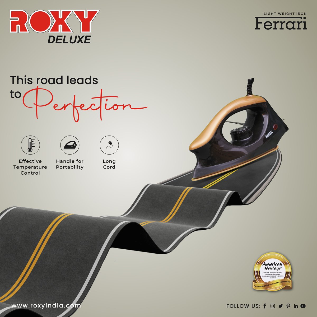RoxyAppliances's tweet photo. Iron out every crease from your clothes with a Roxy range of irons, With quick heating and multi-setting temperature control.
.
.
For more details:- https://t.co/uYeGWqgpRO
.
#Roxy #ecoirons #irons #americanhertiage #indanbrand #besthomeapplainces #makeininda #affordable https://t.co/cVWi4T4E9z