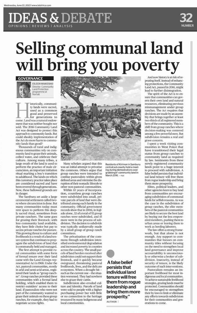 NamatiKenya's tweet image. Subdivision of land by pastoral communities in Kenya pushed many into poverty.

#CLP Director @EileenWakesho breaks down why it is critical to halt this trend under the Community Land Act (2016) and encourages safeguarding #CommunityLand tenures.