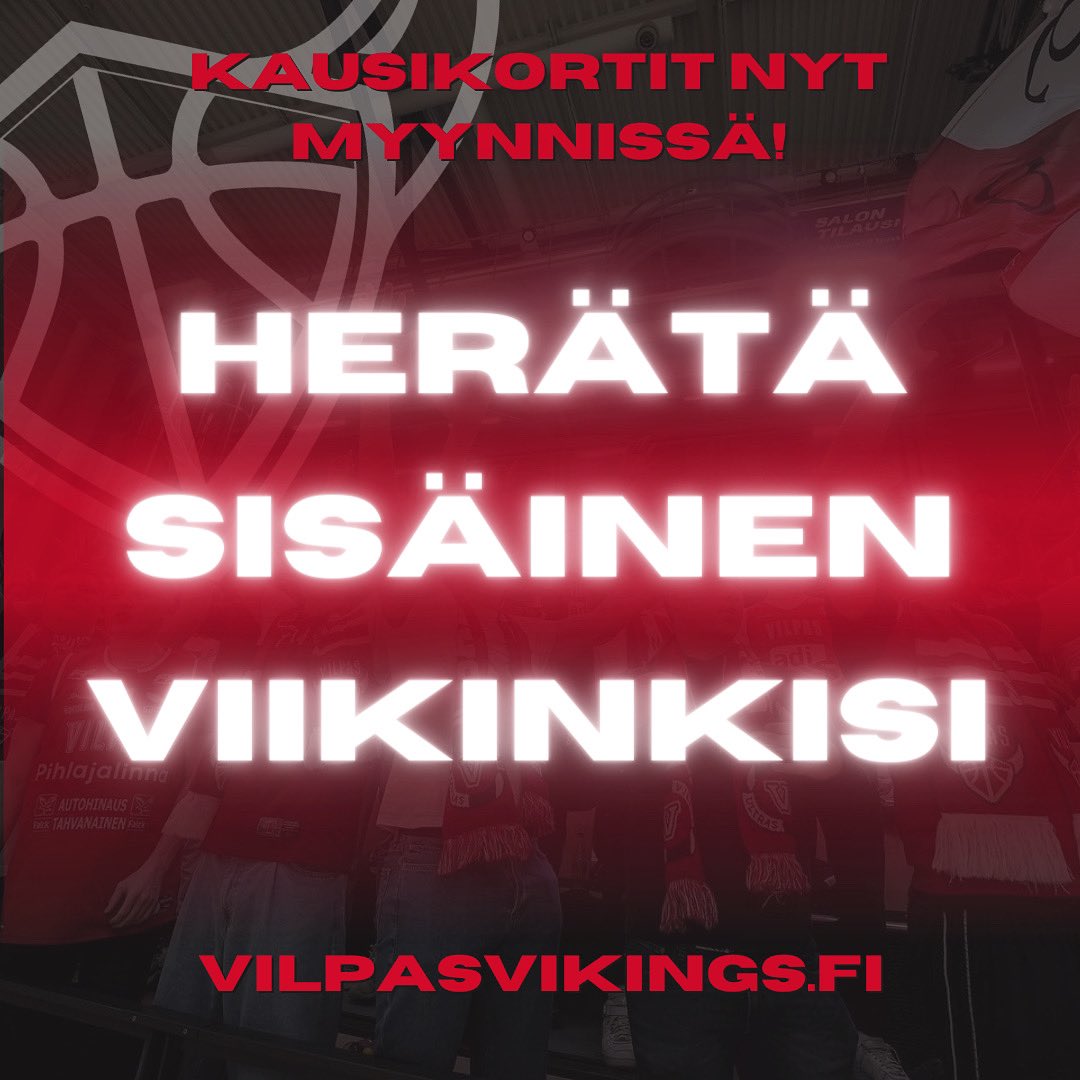 KAUSIKORTIT NYT MYYNNISSÄ! 

Herätä sisäinen Viikinkisi ja liity mukaan punavalkoisten joukkoon 🔴⚪️ Kausikortit Salohallin parhaille paikoille myydään nyt 👉🏻 vilpasvikings.fi/ottelut-liput/

#vilpasvikings #punavalkoinen #korisliiga