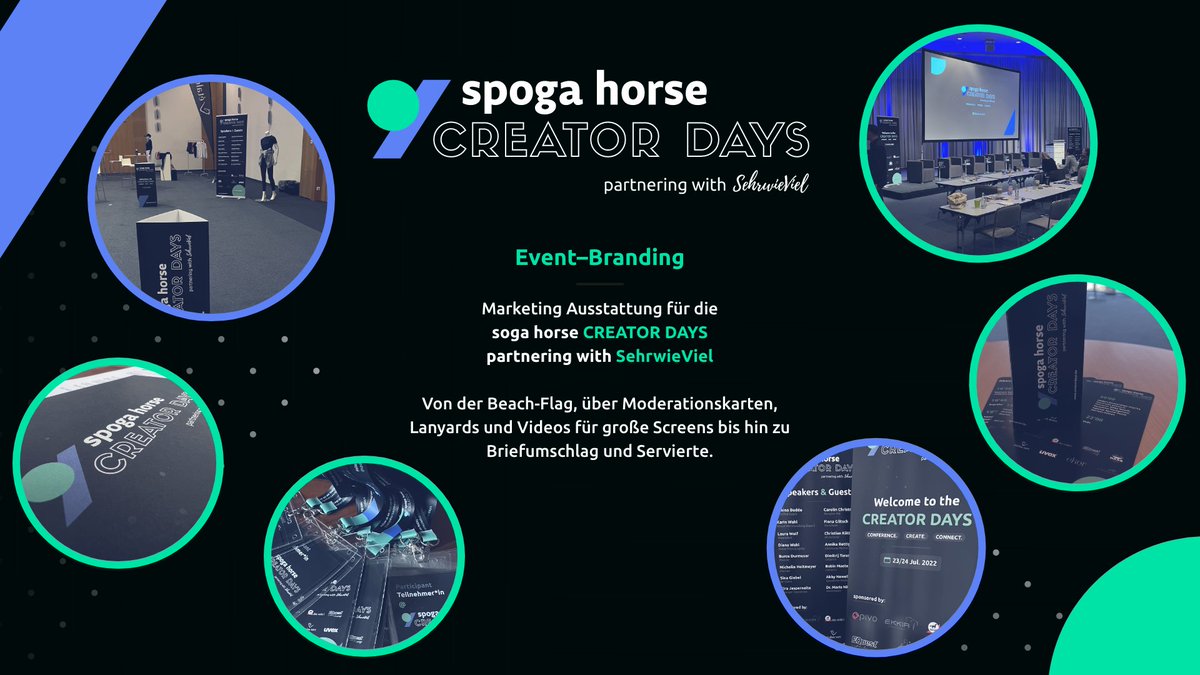 marbleOne_'s tweet photo. spoga horse CREATOR DAYS partnering with SehrwieViel –
Event Branding

Teaser-Videos, Moderationskarten, Lanyards, Roll-Ups, Beachflags, Sitzwürfel und Stehprismen bis hin zu Programm-Flyern und Namensschildern uvm.

Zum Event:
https://t.co/eDgEVucjJc https://t.co/FJHFCT35aa