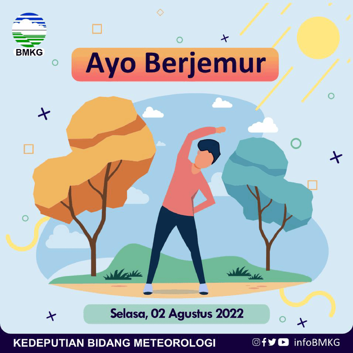 infoBMKG's tweet photo. Halo Sobat BMKG

Mari kita berjemur!
Yuk kita lihat Prakiraan Cuaca Esok Hari dari pukul 07.00 sd 10.00 WIB

Atau unduh aplikasi InfoBMKG melalui AppStore dan Playstore

#infobmkgpws #markicugrafis #01Agustus2022pws https://t.co/V5tUpsNe4G