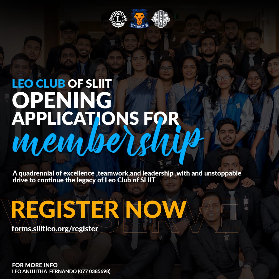 SliitLeos's tweet photo. Are you willing to take on new challenges?
Leo Membership Link 💻: https://t.co/CbjejNvrRB
Registration Deadline: 5th of August
Facebook Link:
https://t.co/oPbYtXJJPv
Instagram Link:
https://t.co/XVV7Or0jNN
#SLIITLeoකුලේ #SLIITLeos #WeServe https://t.co/dB3u5ts7eb