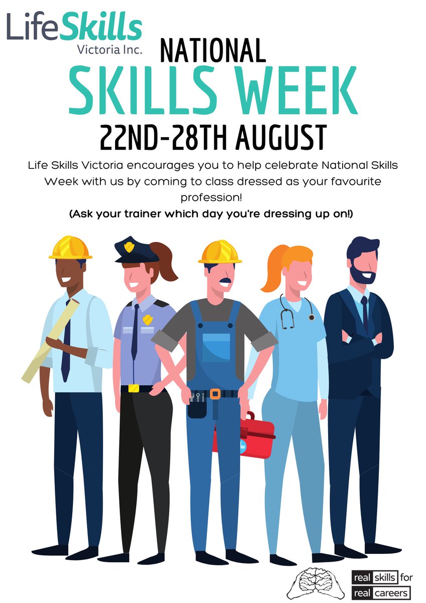 lifeskillsvic's tweet photo. #NationalSkillsWeek is coming soon! Life Skills Victoria encourages all of our participants to help celebrate with us by coming to your class dressed as your favourite profession! https://t.co/MEVipy50Fo