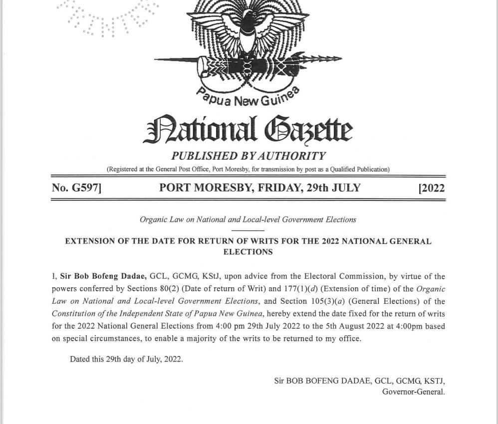 BalYKama's tweet photo. I've been asked for my thoughts on a possible PNG election-related Constitutional Crisis due to the extension to the date for the return of writs from 29 July to 05 August. 

Here is a thread:

There are competing interpretations on the constitutionality of the extension. 1/8 https://t.co/Exk3ln8UIS