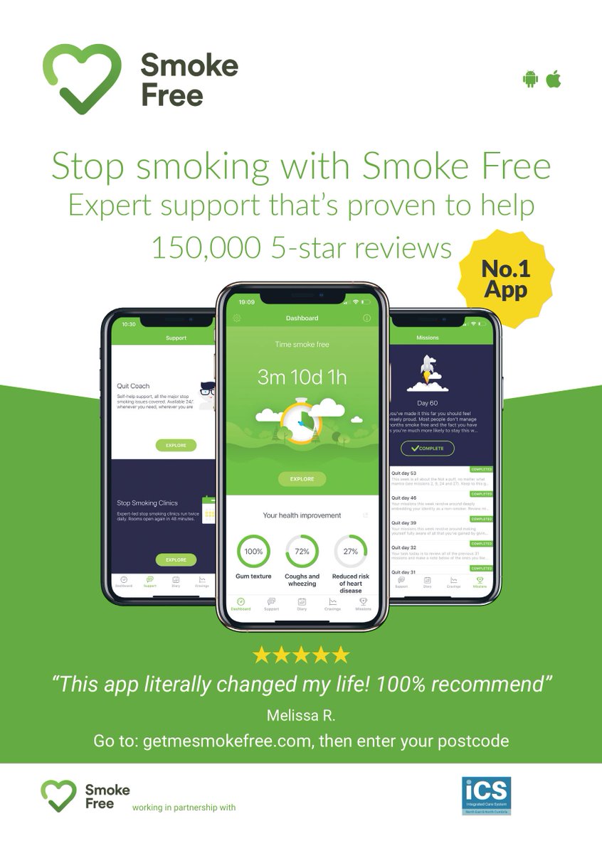 NorthernCancer's tweet photo. Smoking increases your risk of 16 types of cancer. Your health starts to improve the moment you stop – within weeks you’ll see benefits. Make this the year you quit for good with expert support from the Smoke Free app. 👉 https://t.co/p5uArfxCEH https://t.co/YTLryvV6qW