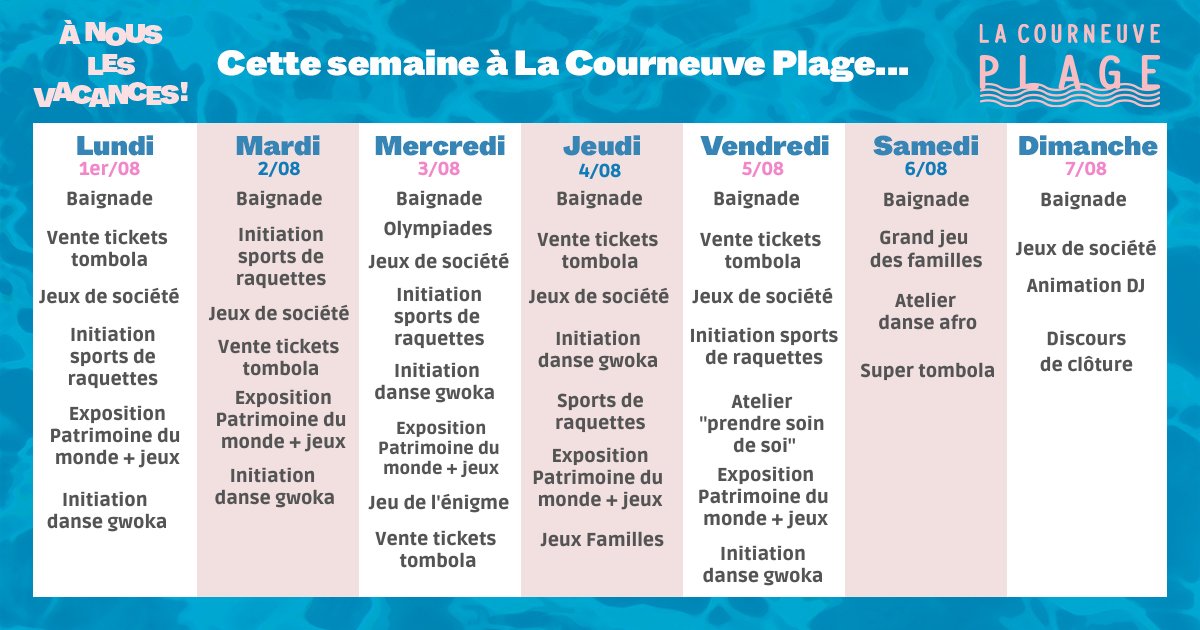 La_Courneuve's tweet photo. 🏖️ La Courneuve #Plage : découvrez le programme de la dernière semaine ! https://t.co/G6qCZSqduM