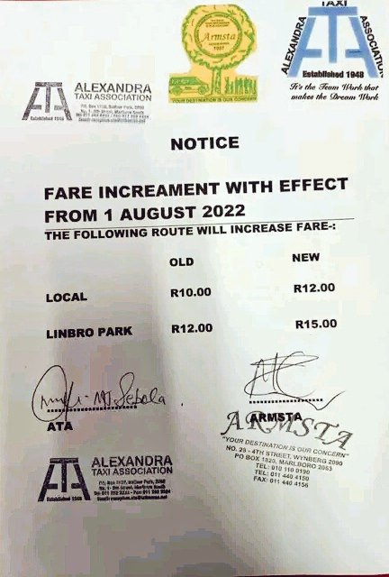 WanderBooi's tweet photo. NEW ALEX LOCAL TAXI FARE INCREASE.🚐💰🚕

Rising Fuel Price Takes Its Toll As Commuters Feel The Pinch.

#ATA SANTACO| #ARMSTA | AlexandraTaxiAssociation https://t.co/ToseyzPYKX