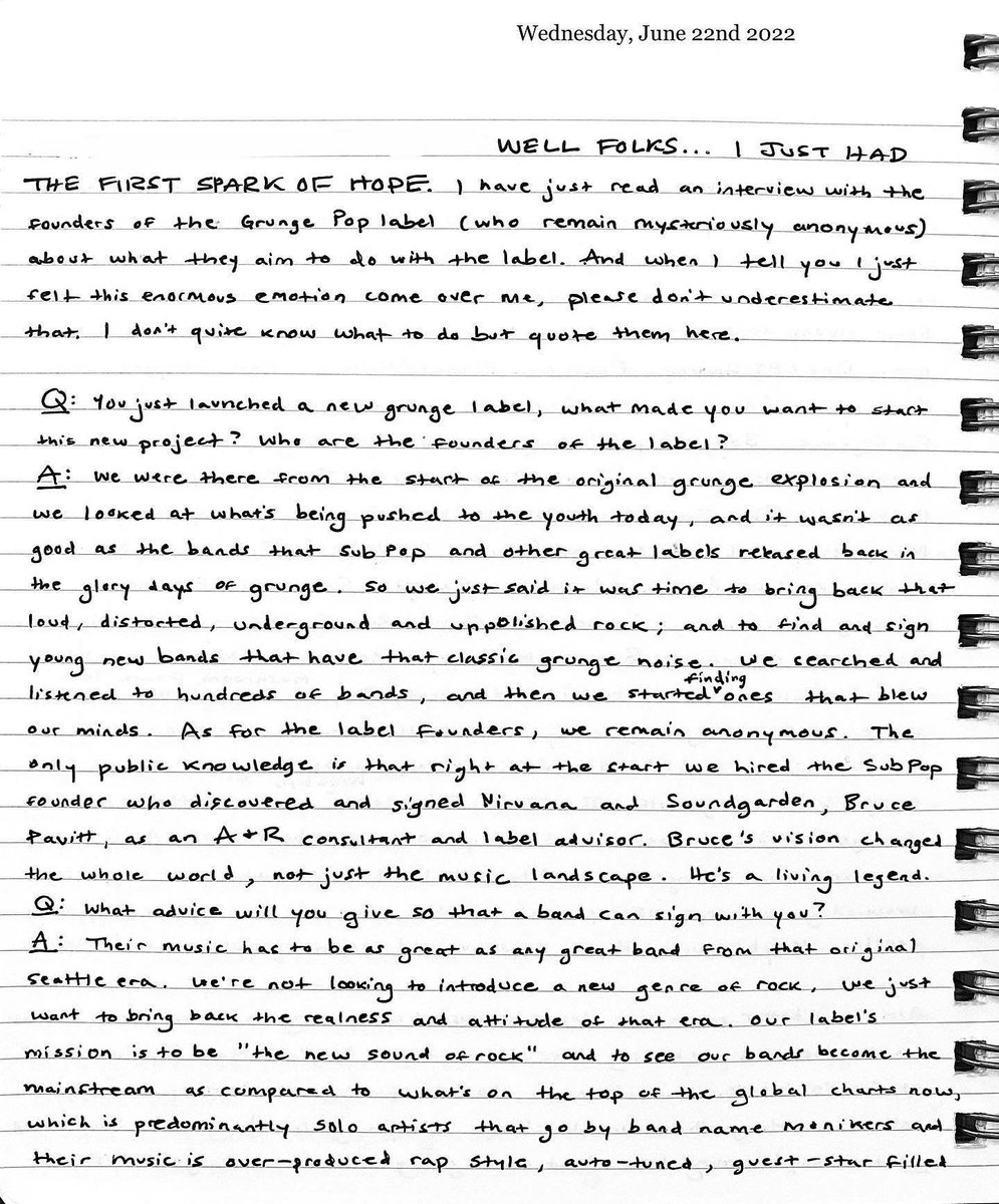 This girl wrote in her journal about our label and if you wanna be in the know, go to our Instagram page and read the full journal entry…and may it move you into the new movement that’s happening right now in the underbelly of underground rock and roll.