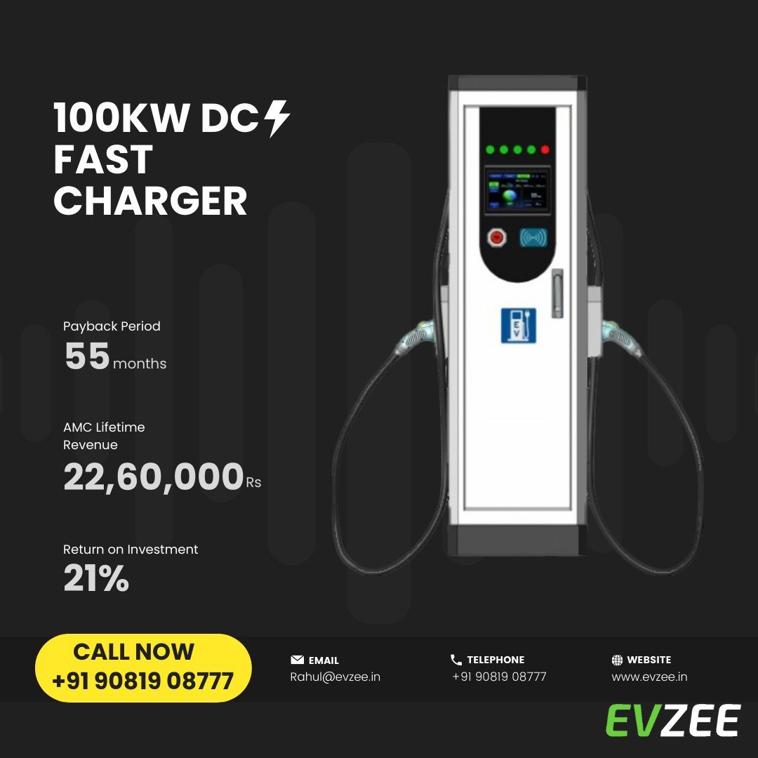 evzeeindia's tweet photo. Setup your Charging Station Business with EVZEE!
Our 100KW DC Chargers are more than 95% efficient and come with OCPP support. With a payback period of 55 months and a ROI of 21%, this is the BEST DEAL in the industry. Call us at +91 90819 08777. Visit https://t.co/Zzjd37S3nu https://t.co/zNzhyYJs9m