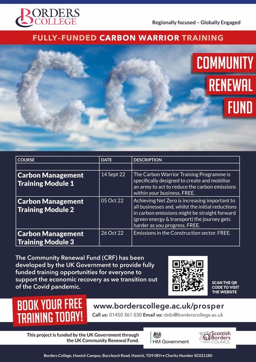 𝗙𝗨𝗟𝗟𝗬–𝗙𝗨𝗡𝗗𝗘𝗗 𝗖𝗔𝗥𝗕𝗢𝗡 𝗪𝗔𝗥𝗥𝗜𝗢𝗥 𝗧𝗥𝗔𝗜𝗡𝗜𝗡𝗚

♻️ Carbon Management Training Module 1
🗓 14 Sept
♻️ Carbon Management Training Module 2
🗓 05 Oct
♻️ Carbon Management Training Module 3
🗓 26 Oct
❗️ BOOK YOUR FREE TRAINING TODAY ❗️
► borderscollege.ac.uk/prosper