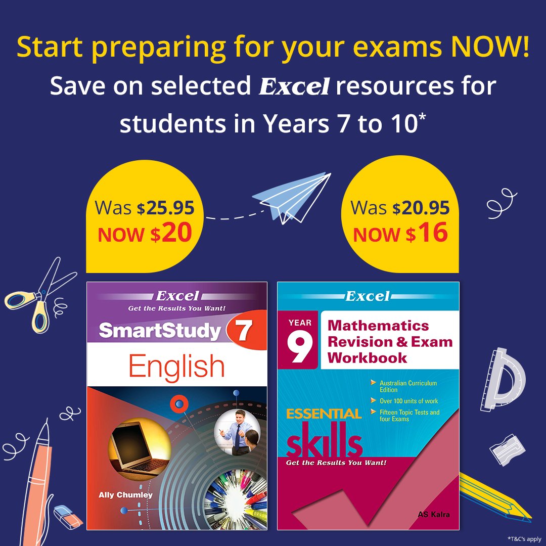 PressPascal's tweet image. Save on selected Excel resources for students in Years 7 to 10!* Specifically written for the Australian Curriculum, these workbooks help students succeed in all their half-yearly and yearly class tests. Click to shop. hubs.li/Q01hXNYh0 #pascalpress #sale #secondary #exams