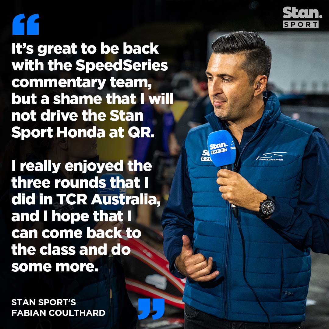 Great to have you as part of the coverage <a href="/FabianCoulthard/">Fabian Coulthard</a>, hopefully we'll see you behind the wheel again soon 🙌

↳ SpeedSeries Queensland Raceway LIVE August 6-7, only on Stan Sport.

Every round. Ad-free, Live and on demand.  

#StanSportAU #SpeedSeriesAU