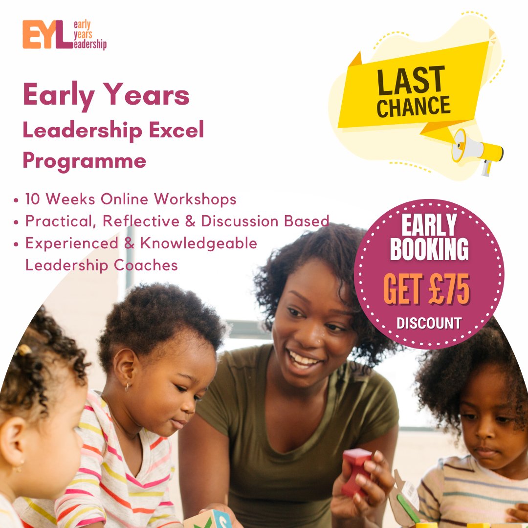 Don't miss it! Last chance to get your £75 Early Bird Discount!!
Book Here ➡️ earlyyearsleadership.co.uk/product/leader…
OR book with us at hello@earlyyearsleadership.co.uk

#earlyyearsleadership #earlyyearsleader #leadershipmanagement #leadertraining