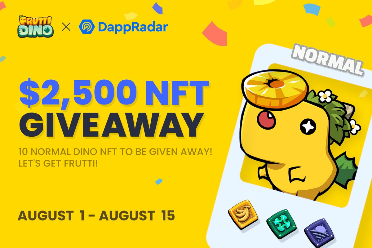 🦖Frutti Dino X DappRadar NFT Giveaway🎉

From August 1st to 15th, <a href="/FruttiDino/">Frutti Dino</a> will host an #NFT #giveaway with <a href="/DappRadar/">DappRadar</a>.

🎁Total 10 Frutti Dino NFTs

Complete the tasks and win NFT
👉gleam.io/nCPRp/frutti-d…

#Airdrop #Airdrops #NFTGiveaways