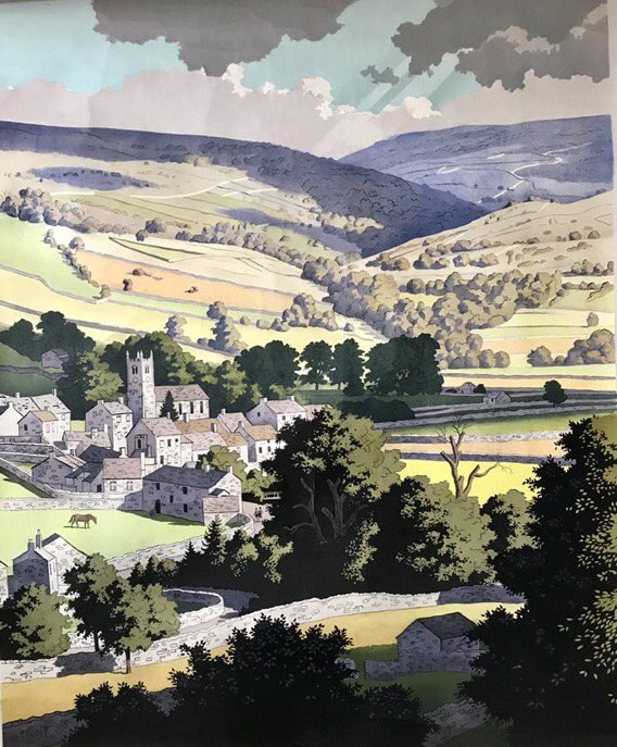 On #YorkshireDay, this lovely railway poster of the Yorkshire Dales by Ladybird artist #RonaldLampitt