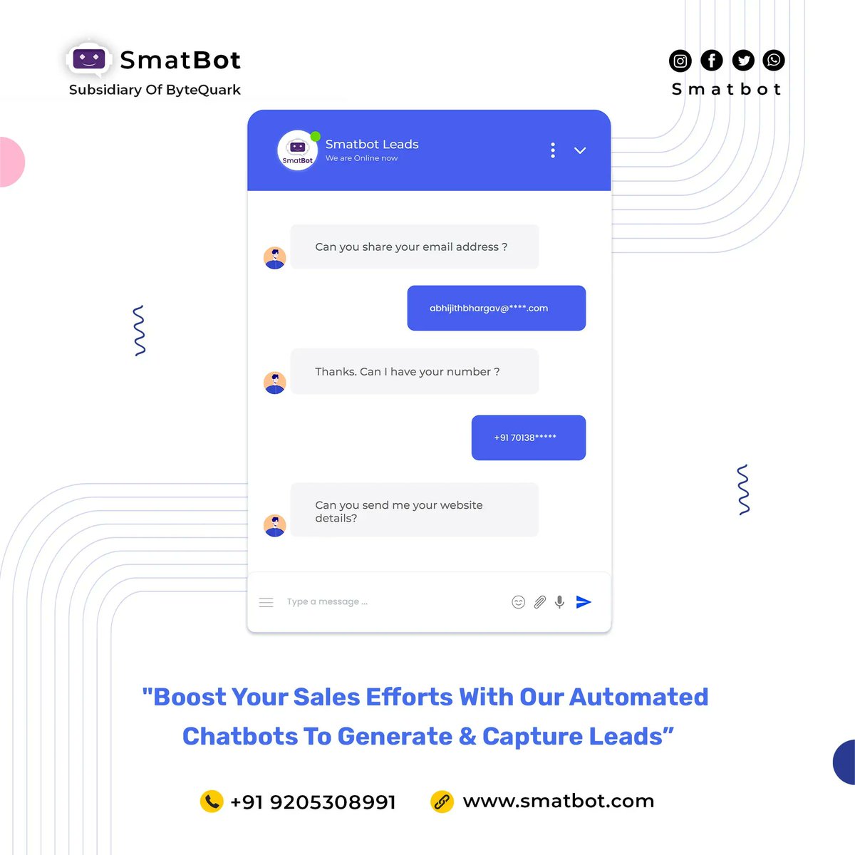 smatbot's tweet photo. Provide timely assistance to your customers with our chatbot templates, to reduce the response time.
 
#automate #chatbot #leadgeneration #smatbot #leadgenerationbot #CustomerService  #Sales  #increasesales #templates #responsetime #assistance https://t.co/1YtjnUez1w