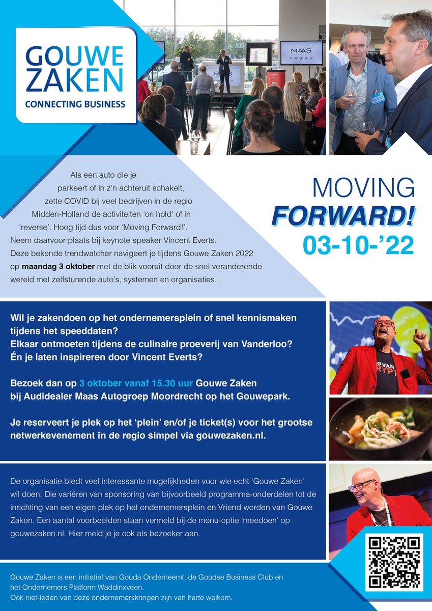 Als een auto die je parkeert of in z’n achteruit schakelt, zette #COVID bij veel bedrijven in de regio Midden-Holland de activiteiten ‘on hold’ of in ‘reverse’. Hoog tijd dus voor ‘Moving Forward!’. Lees verder en meld je snel aan op gouwezaken.nl. #netwerken #zakendoen