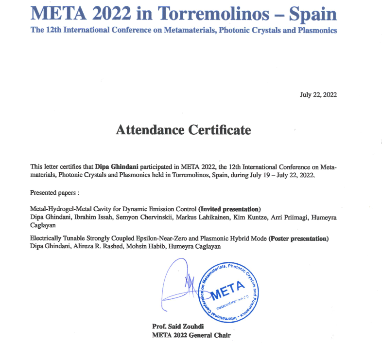 DGhindani's tweet photo. The META 2022 conference was such a pleasure to attend, and it was an honor to present my work at both the "talk session" and the "poster presentation". 

@metaconference 
@metaplasmonics 
@photonics
@TampereUni https://t.co/5BuO9GFEXQ