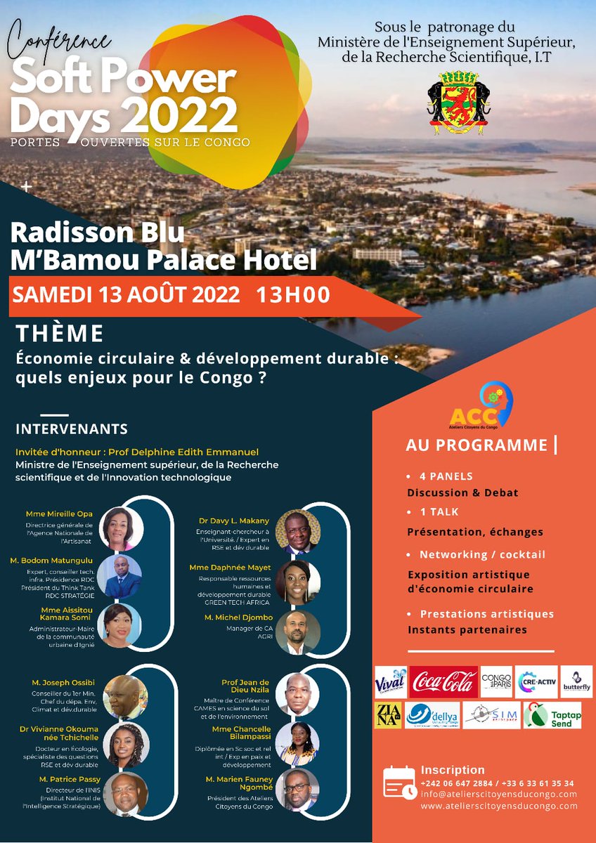 AteliersCitoye1's tweet photo. 3ème journée des Soft Power Days.
13 août 2022 au Radisson Blu.
Découvrez le programme et les intervenants avec lesquels vous pourrez échanger. Nous vous y attendons nombreux. Inscrivez-vous  https://t.co/U0GwLGFT17
 #softpowerdays #economiecirculaire #developpementdurable https://t.co/WWhV6JP3nb