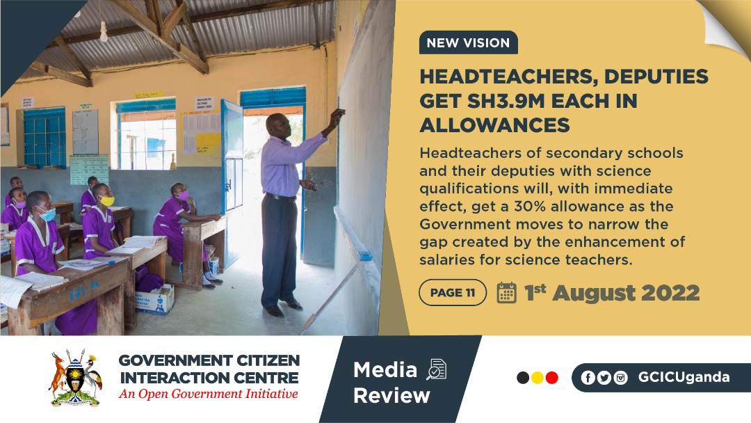 Headteachers of Secondary Schools and their deputies with science qualifications will, with immediate effect, get a 30% allowance as the Government moves to narrow the gap created by the enhancement of salaries for science teachers.