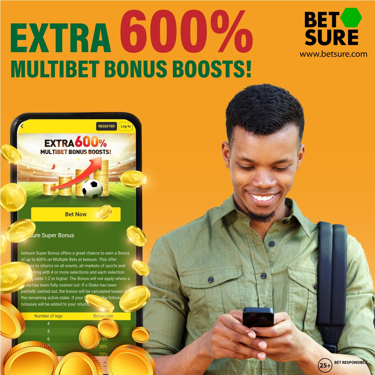 betsureuganda's tweet photo. Get up to 600% boost on your multibet when you play with Betsure!
Place your bets via https://t.co/O5N6AIaj2y and enjoy this plus many more.
You can also download the Betsure App for a better experience.
🔞Play Responsibly 
#BetWithBetSure https://t.co/cHKl2jreOO