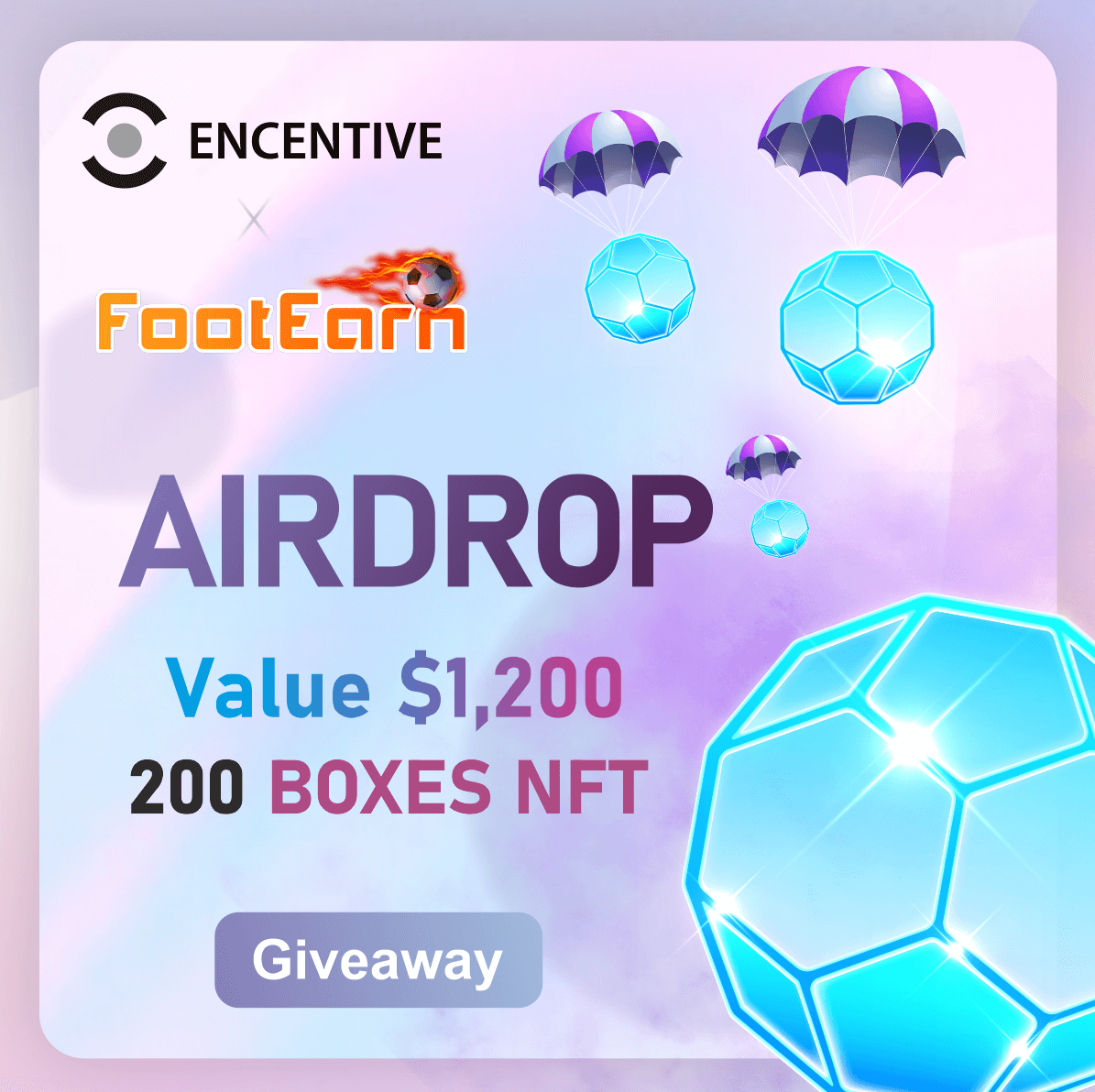 SaaSGoOfficial's tweet photo. #Encentive with @FootEarn #Airdrop incoming！💥

🎁 200 Boxes #NFT to be won! 🙌

⏰ Time: Aug.1st 8 PM  - Aug.16th 8 PM(GMT+8)

🏆Don't miss out, take part and be among the winners! 

🔗 https://t.co/OU5z3mZwtw

#Giveaway #IDO https://t.co/r7tfFI7nnx