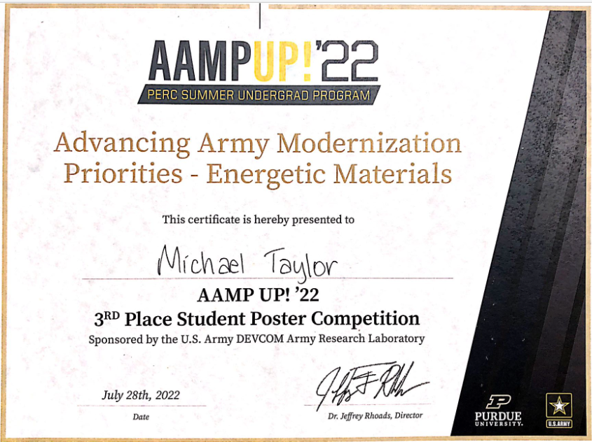 Congrats to Michael Taylor on winning 3rd place in the AAMP UP Student Poster Competition where he presented his undergraduate research with us this summer!