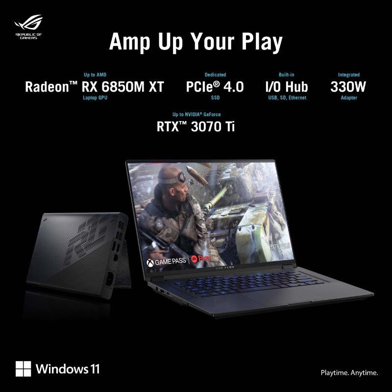 ASUS_ROG_IN's tweet photo. We're taking portability to the next level with the new #ROG #FlowX16!
✔️ AMD Ryzen™6000 Series CPU
✔️ Latest NVIDIA RTX™3070Ti GPU
✔️ Nebula HDR Display
✔️ ROG XG Mobile eGPU
#ROGIndia #AMD #AMDIndia #BeYouWithROG #Ryzen6000 #ROGNebula #Windows11