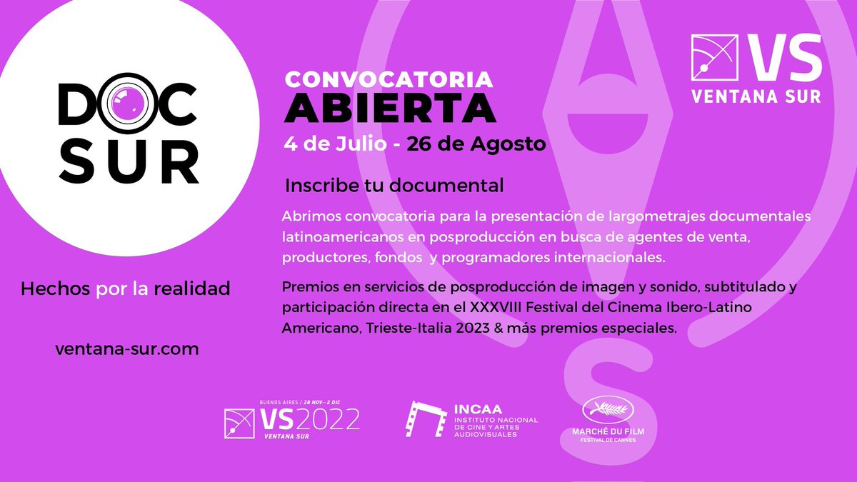armandobolano's tweet photo. Abierta convocatoria #DocSur 2022 de @VentanaSur https://t.co/CwjOEdZ9qo