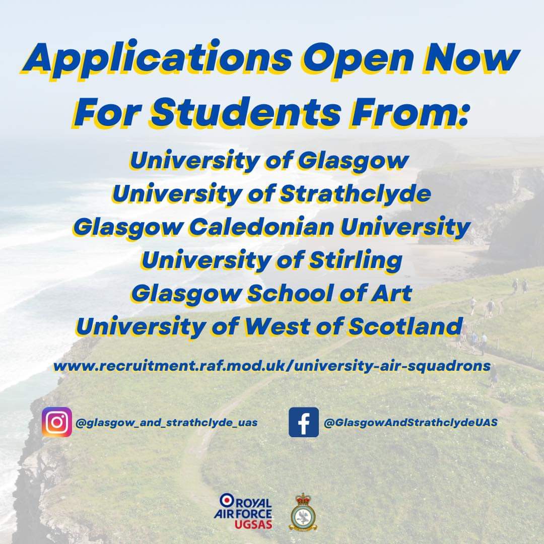 UGSAS IS NOW RECRUITING! Click the link below to check out our full post on Facebook, and click the link in our bio to apply now! facebook.com/16219995414188… #strathclydeuniversity #scotland #universityofglasgow #glasgow #royalairforce #university #uk #UGSAS #freshers