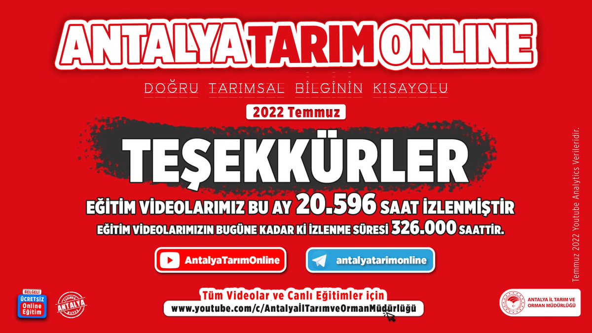 TEŞEKKÜRLER

Tarımsal eğitim YouTube kanalımıza gösterdiğiniz yoğun ilgi için teşekkür ederiz

25.900 abone sayısına ulaşan kanalımızdan eğitimlerimize erişebilirsiniz

👇👇👇

youtube.com/c/Antalya%C4%B…

#GelecekTarımda
#TarımAntalyada

<a href="/gokhankaraca_/">Gökhan Karaca</a>
<a href="/ersinyazici1/">Ersin YAZICI</a> <a href="/VahitKirisci/">Prof.Dr.Vahit Kirişci</a>