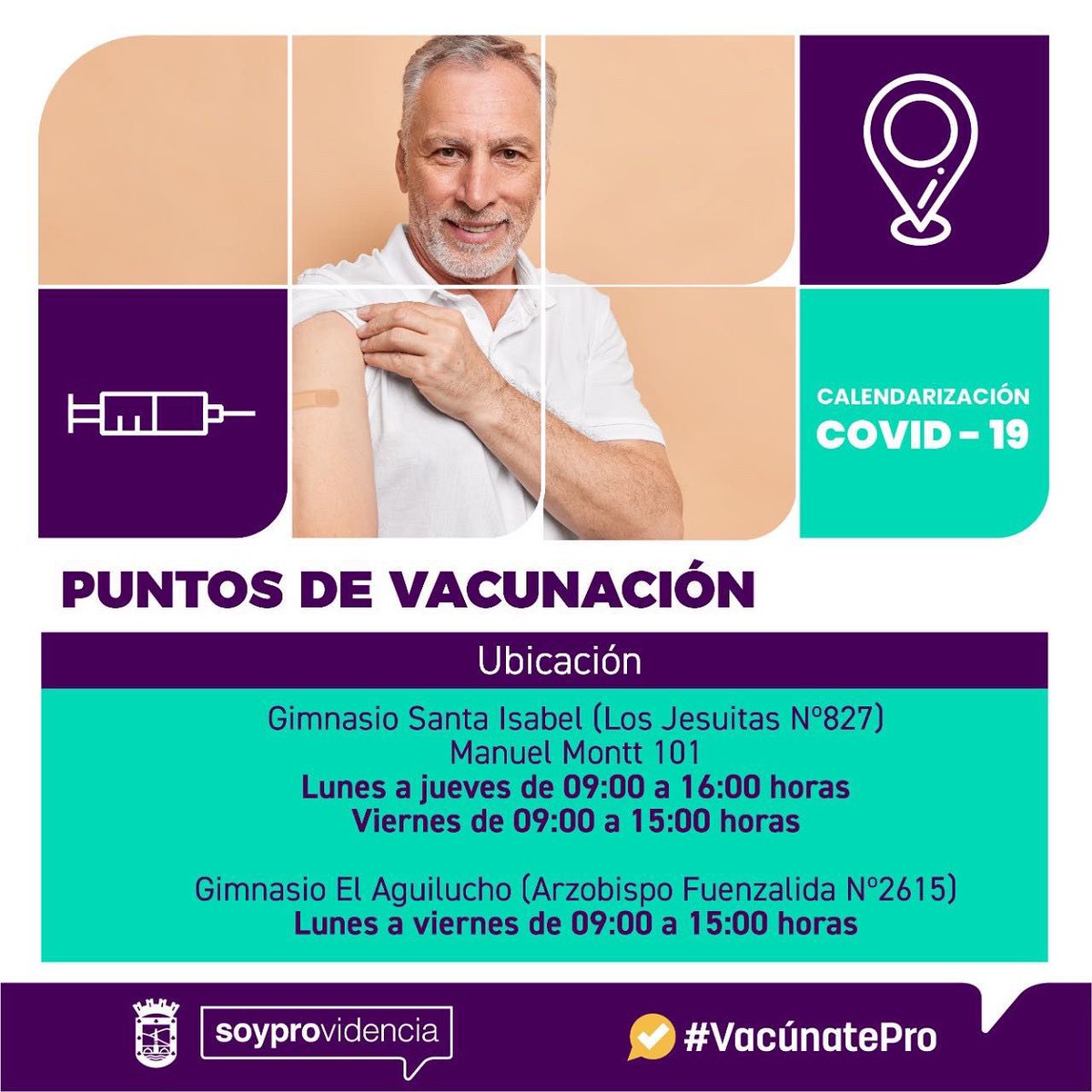 Muni_provi's tweet photo. VACÚNATE✌🏽
¡#FelizLunes! No quedes #rezagado, si te vacunaste con #dosisderefuerzo hasta el 13/3, ¡ya te corresponde 4° #dosis! Niños, niñas y adolescentes, que requieran 3° dosis, acuden a #StaIsabel o Manuel Montt. Atención x orden de llegada. Más info👉🏽 https://t.co/TJHUOynbX4 https://t.co/7MKlqRaUN0