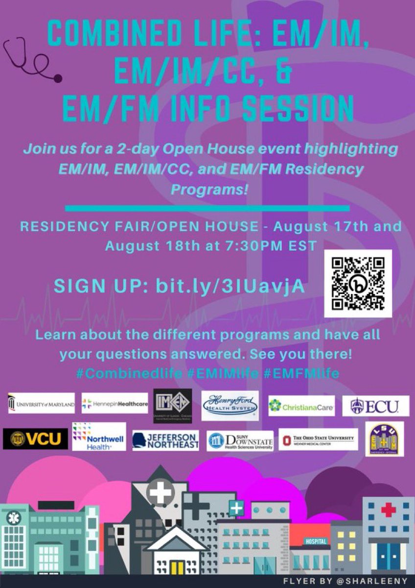 VCU_EMIM's tweet photo. Want to know more about EM/IM? Come to the virtual residency fair 8/17-8/18! Hosted jointly by your EM/IM residency programs. Sign up using the QR code! Hope to see you there 😊
#EMIM #CombinedTraining #EMIMCC #EMFM https://t.co/a2jqxeurh7