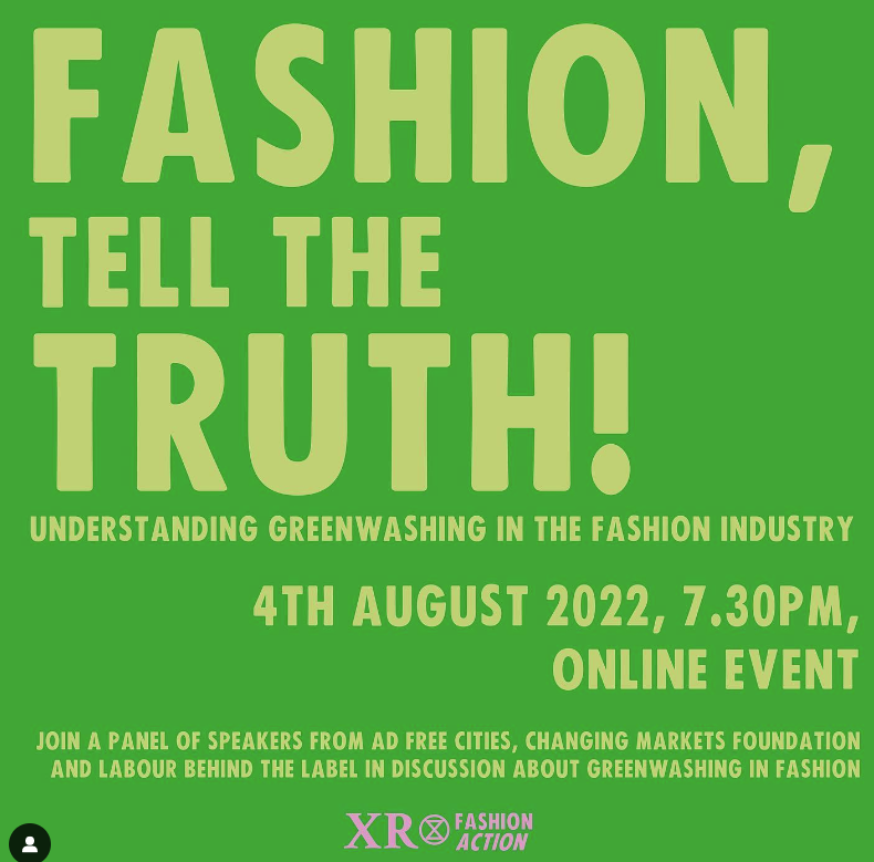 Really excited to be part of this panel THIS THURSDAY 4th Aug 7.30pm online with @xrFashionAction ✊We will be exposing the reality of #greenwashing in the #fashion industry &amp; how we can challenge it for people &amp; planet🌍Register a FREE place here eventbrite.com/e/fashion-tell…