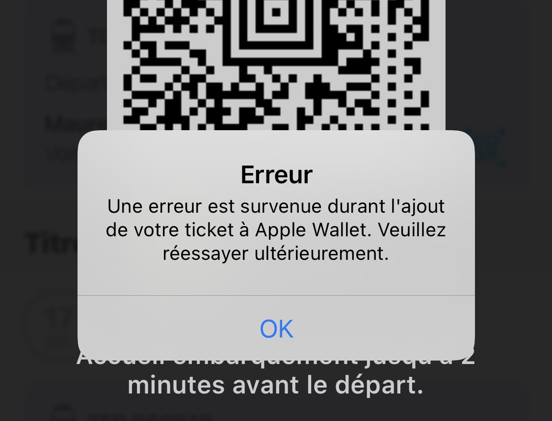 itipoe's tweet photo. Bonjour @SNCFConnectTech @ouisncf_off @SNCFConnect des petits soucis sur l’importation de son billet depuis la dernière mise à jour Apple. Merci pour votre considération ! https://t.co/oORg1Z7a5H