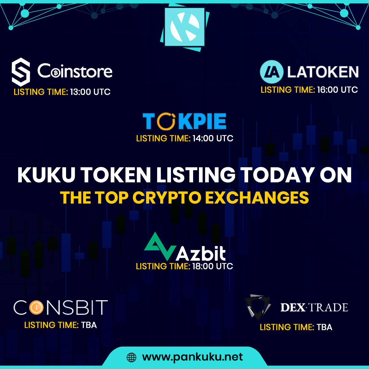 pankukuofficial's tweet photo. 💥 #KUKU #Token #Listing Today On The Top #Crypto #Exchanges 🔥

💵#CoinStore: 13:00 UTC
💵#Tokpie: 14:00 UTC
💵#Latoken: 16:00 UTC
💵#Azbit: 18:00 UTC
💵#CoinsBit: TBA
💵#DexTrade: TBA

#Trade &amp; #Invest From Today 💱💰💱

#investment #trading #blockchain #cryptotrading https://t.co/AqahB1IFTj