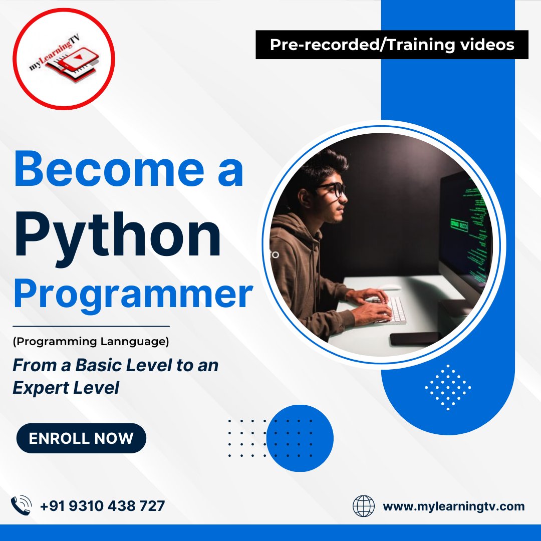 MyLearningTV's tweet image. Join my learning TV and become a programmer with Python Training! We provide the best e-learning platform and offer online Python certificate courses. 
Visit here - mylearningtv.com
Follow us MyLearningTV
#pythonprogramming #joinpython #pythoncourses #freelance #freelanc
