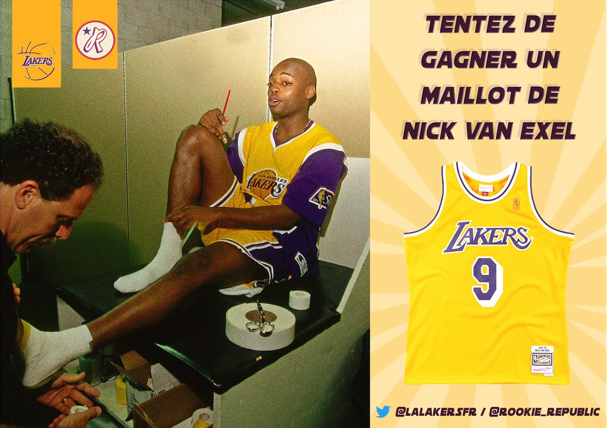 LALakersFR's tweet photo. 🌞 JEU CONCOURS 🌞

On collabore avec @Rookie_Republic pour vous faire gagner un maillot vintage 1996-97 de Nick "the Quick" Van Exel ! Produit Mitchell &amp; Ness.

Pour être éligible :
1) Follow @Rookie_Republic et @LALakersFR
2) RT ce tweet
3) ne pas être un bot

TAS 08/08/22 https://t.co/P4aZDseBLy